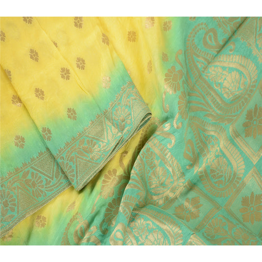 Sanskriti Vintage Dupatta Lange Stole Blandet Silke Grønne Vævede Brokade Zari Tørklæder
