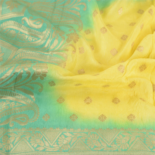 Sanskriti Vintage Dupatta Long Stole Blend Silk Green Woven Brocade Zari Scarves