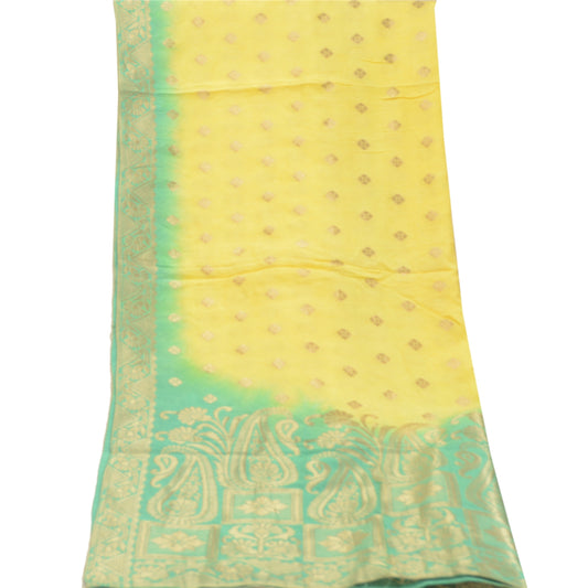 Sanskriti Vintage Dupatta Long Stole Blend Silk Green Woven Brocade Zari Scarves