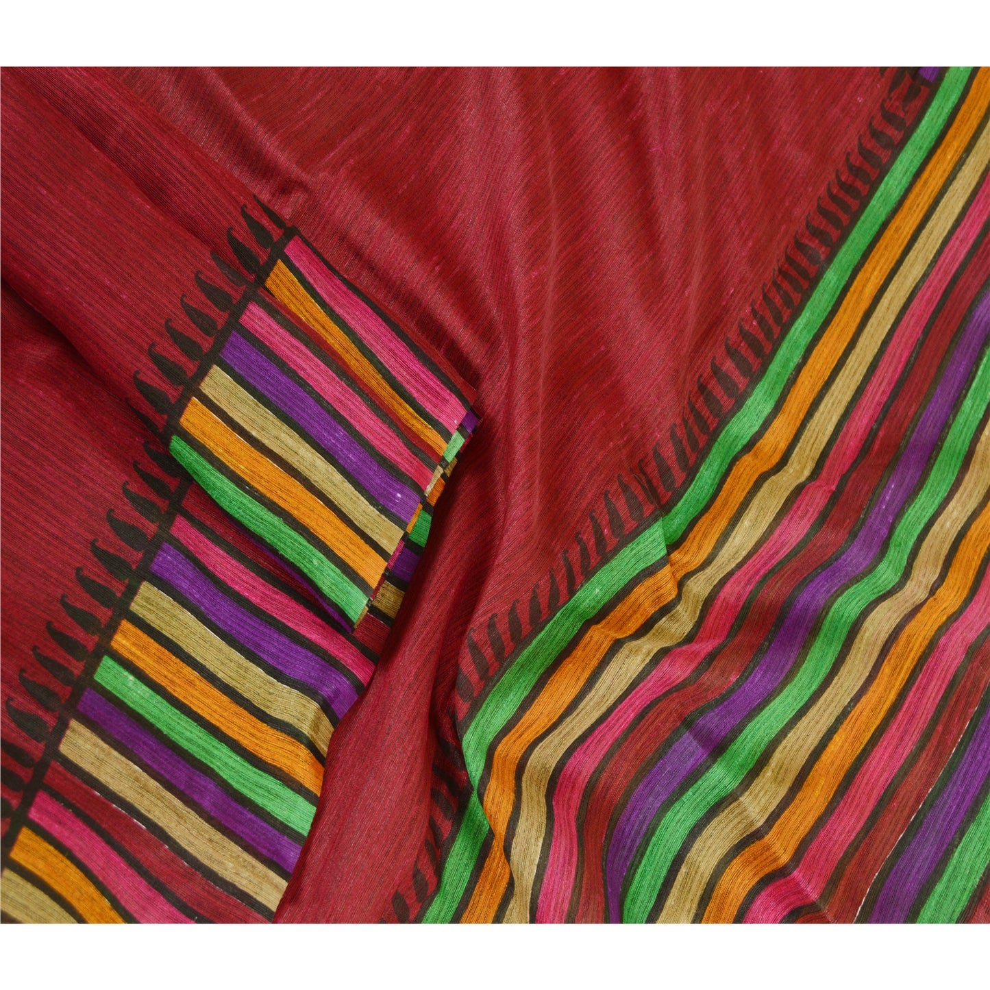 Sanskriti Vintage Dupatta Long Stole Handloom Woven Printed Wine Scarves