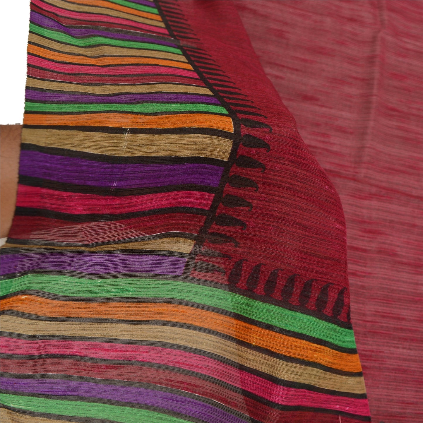 Sanskriti Vintage Dupatta Long Stole Handloom Woven Printed Wine Scarves