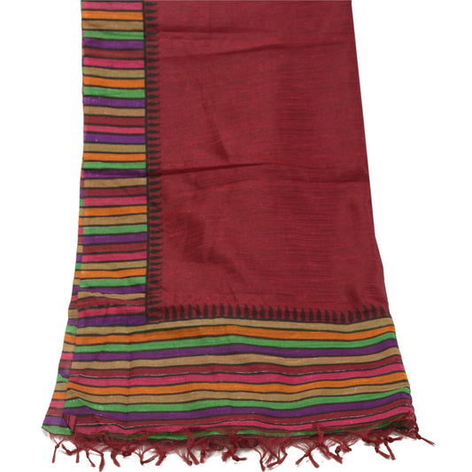 Sanskriti Vintage Dupatta Long Stole Handloom Woven Printed Wine Scarves