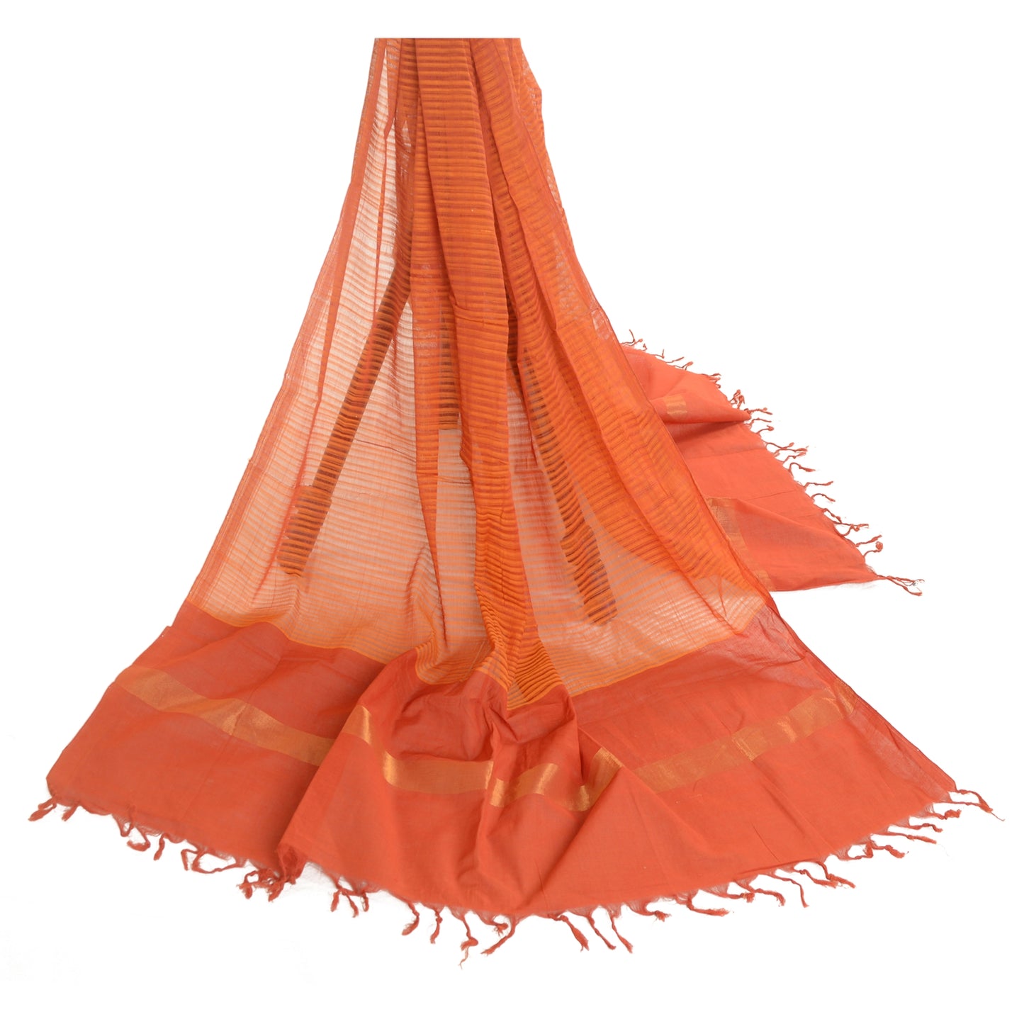 Sanskriti Vintage Dupatta Long Stole Pure Cotton Hijab Orange Woven Scarves
