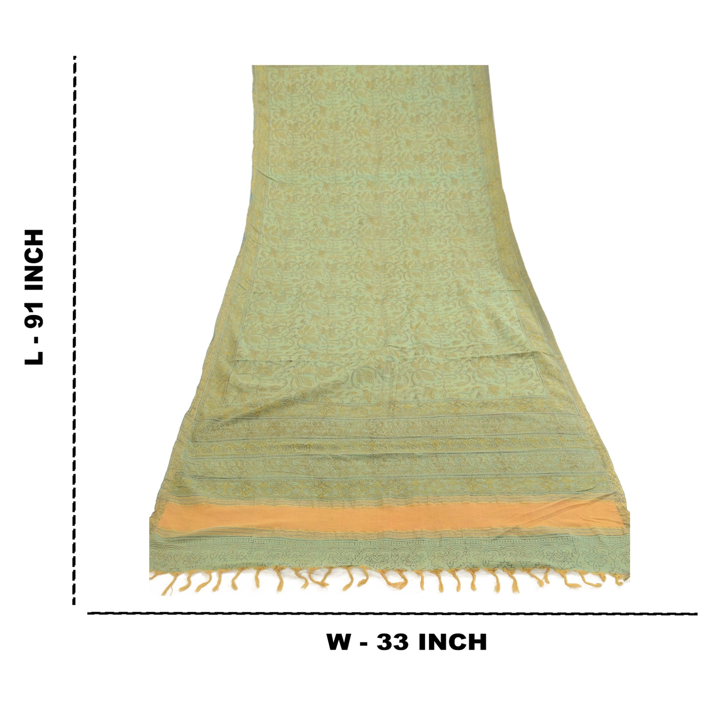 Sanskriti Vintage Dupatta Long Stole Pure Cotton Green Block Printed Hijab