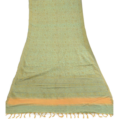 Sanskriti Vintage Dupatta Long Stole Pure Cotton Green Block Printed Hijab