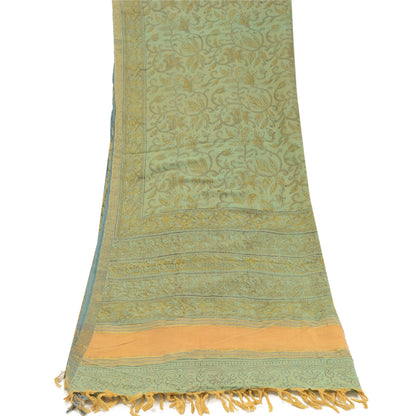 Sanskriti Vintage Dupatta Long Stole Pure Cotton Green Block Printed Hijab
