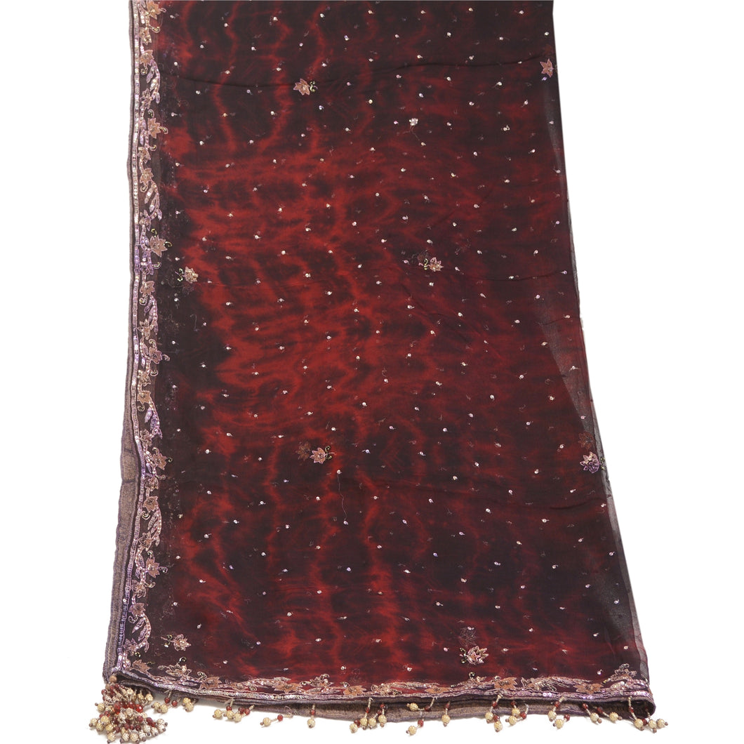 Sanskriti Vintage Dupatta Long Stole Pure Chiffon Silk Hand Beaded Tie-Dye Veil