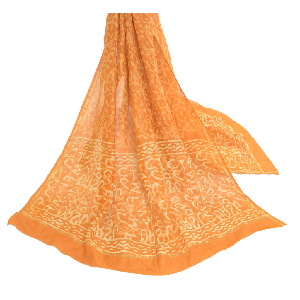 Sanskriti Vintage Dupatta Long Stole Cotton Silk Saffron Batik Work Wrap Scarves