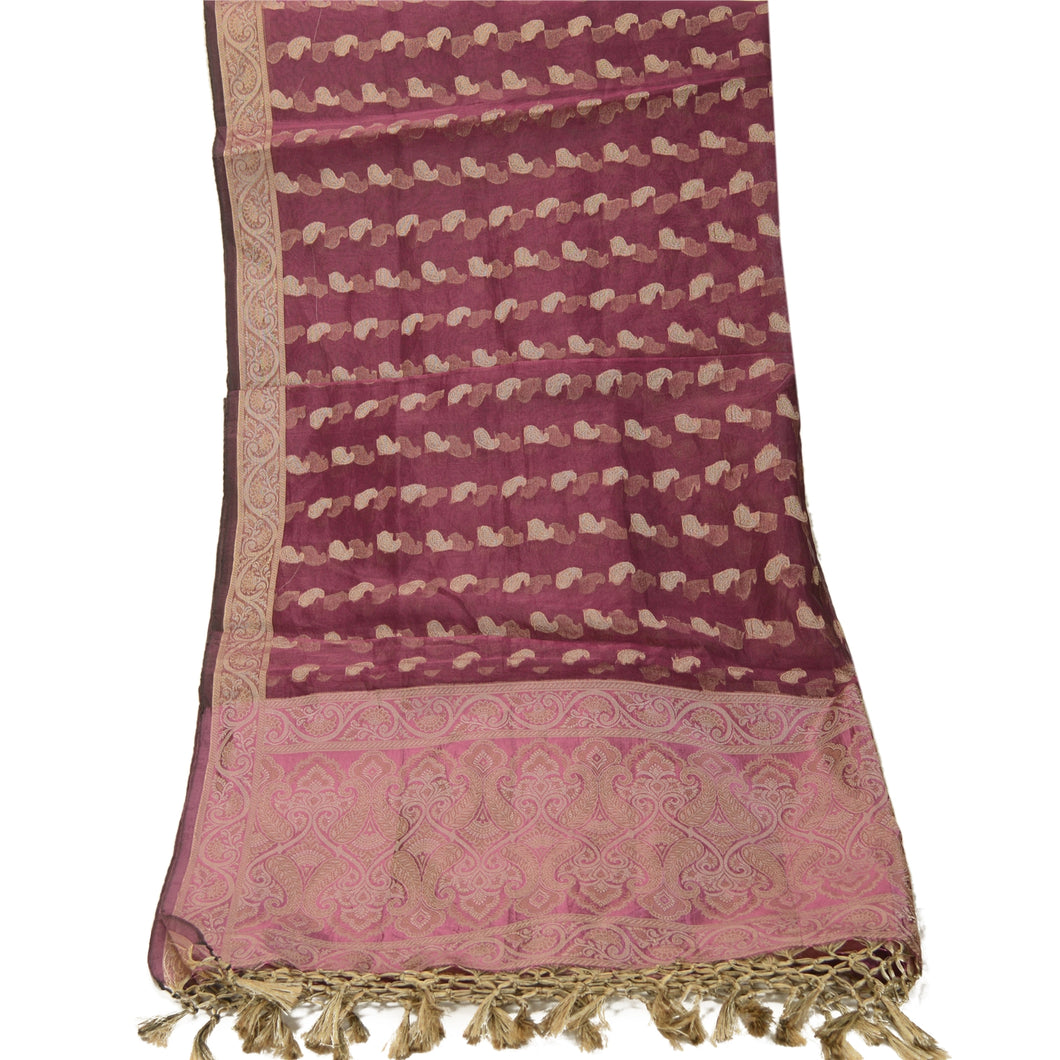 Sanskriti Vintage Dupatta Long Stole Organza Wine Wrap Veil Woven Scarves