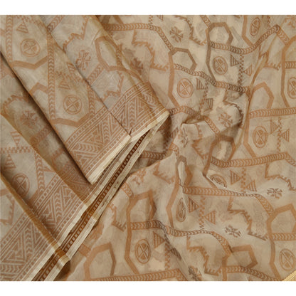 Sanskriti Vintage Dupatta Lang Stole Ren Organza Silke Brun Vævet Tørklæder