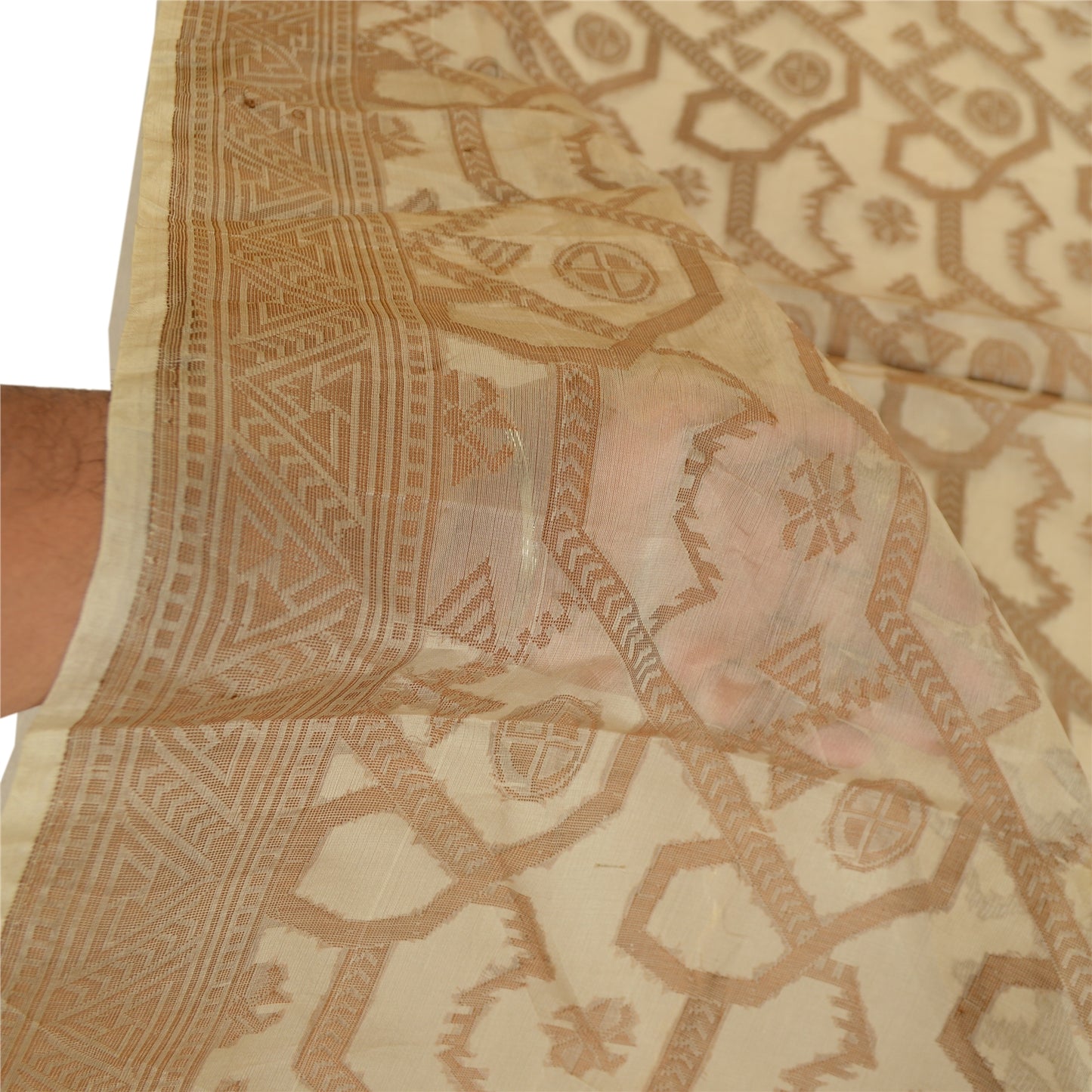 Sanskriti Vintage Dupatta Lang Stole Ren Organza Silke Brun Vævet Tørklæder