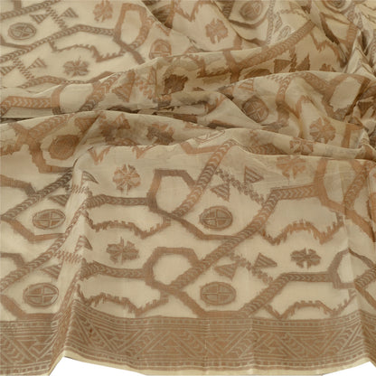 Sanskriti Vintage Dupatta Lang Stole Ren Organza Silke Brun Vævet Tørklæder