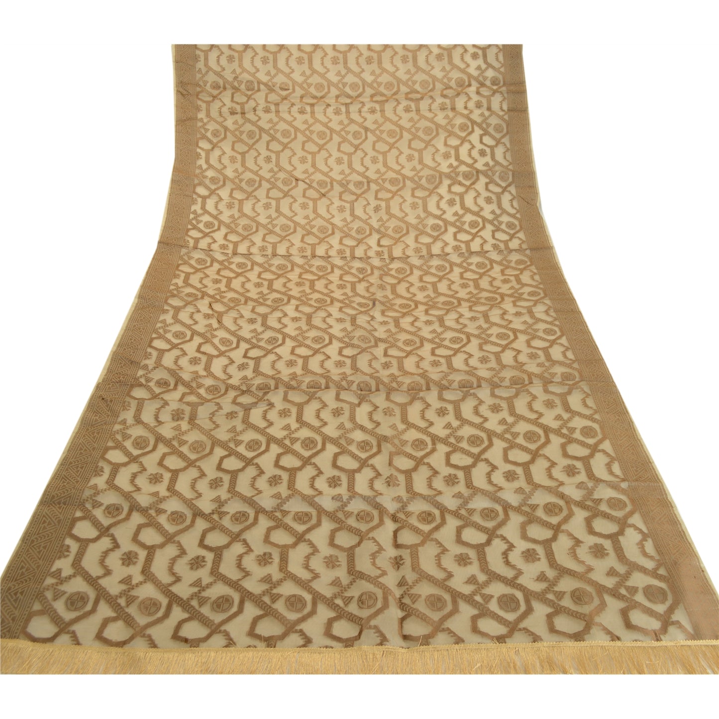 Sanskriti Vintage Dupatta Lang Stole Ren Organza Silke Brun Vævet Tørklæder