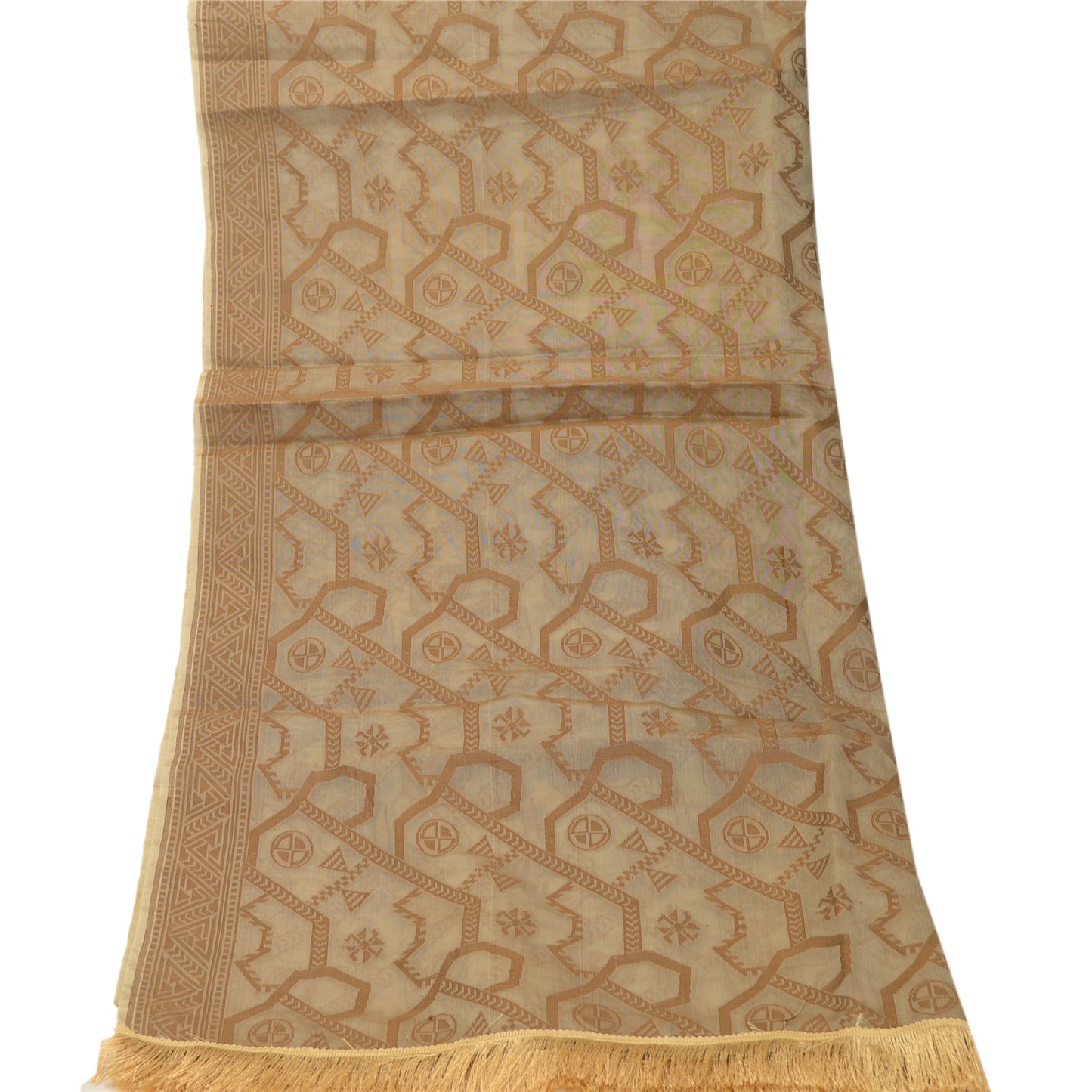 Sanskriti Vintage Dupatta Lang Stole Ren Organza Silke Brun Vævet Tørklæder