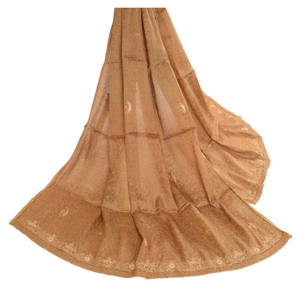 Длинные шарфы-палантины из смеси шелка и бисера коричневого цвета на Санскрити-Винтаж-Дупатта, сотканные вручную