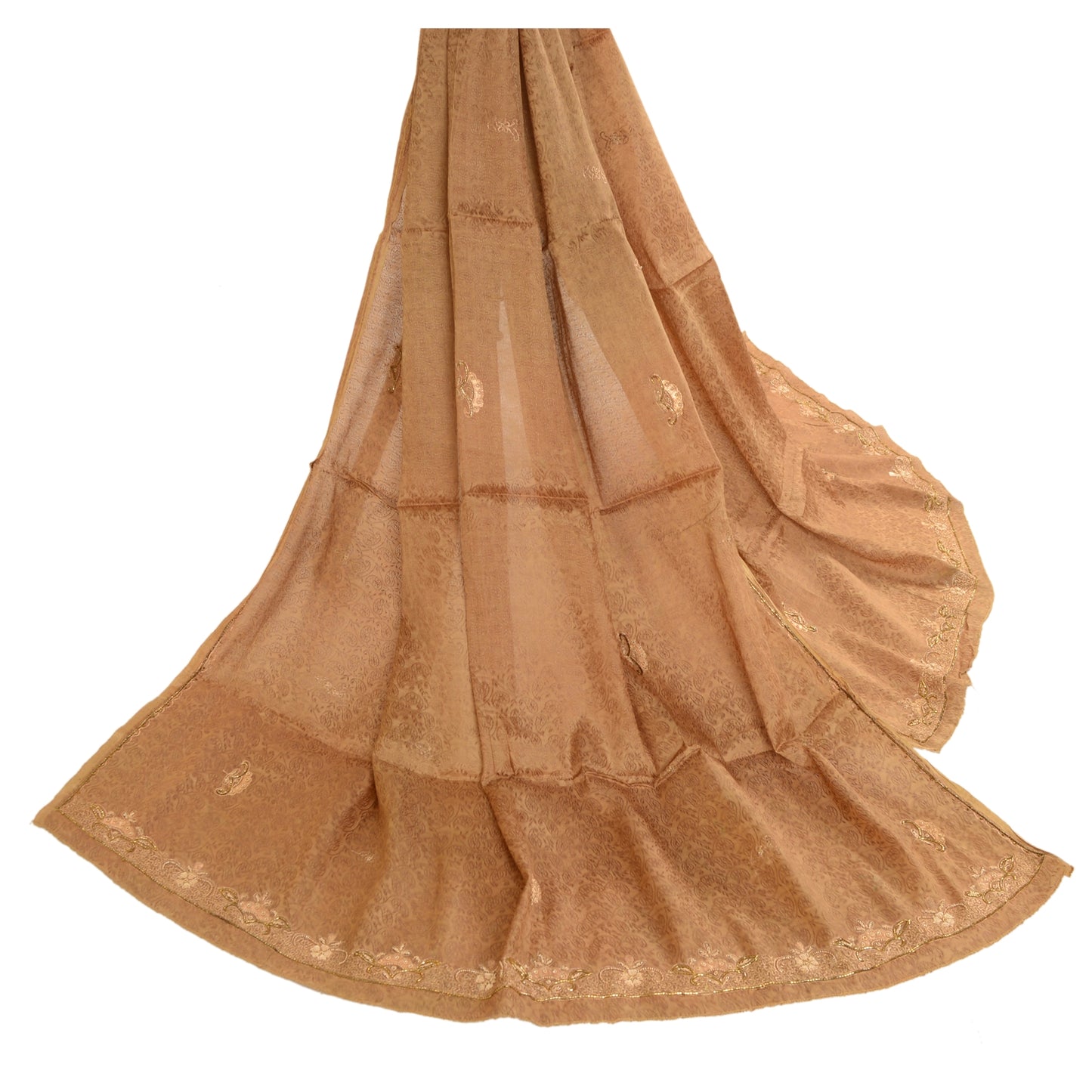 Длинные шарфы-палантины из смеси шелка и бисера коричневого цвета на Санскрити-Винтаж-Дупатта, сотканные вручную