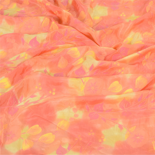 Sanskriti Vintage Dupatta Long Stole Pure Silk Peach Embroidered Printed Scarves