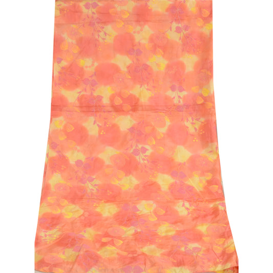 Sanskriti Vintage Dupatta Long Stole Pure Silk Peach Embroidered Printed Scarves