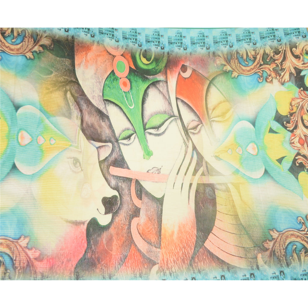 Sanskriti Vintage Dupatta Long Stole Art Silk Blue Digital Printed Mythological