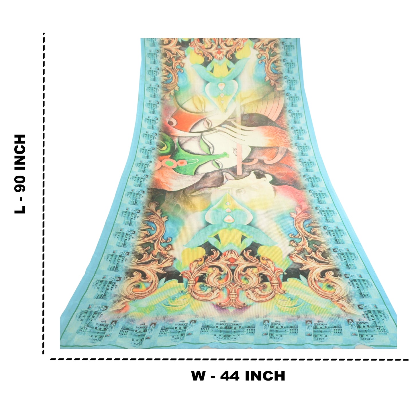 Sanskriti Vintage Dupatta Long Stole Art Silk Blue Digital Printed Mythological