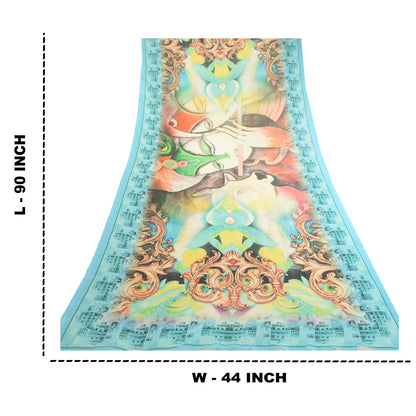 Sanskriti Vintage Dupatta Long Stole Art Silk Blue Digital Printed Mythological