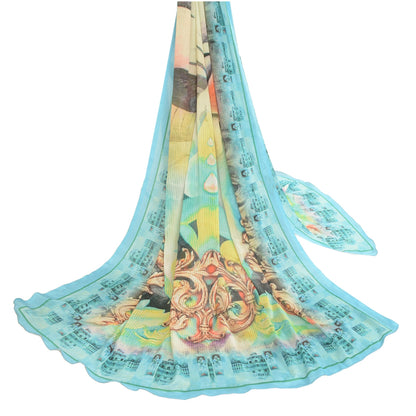 Sanskriti Vintage Dupatta Long Stole Art Silk Blue Digital Printed Mythological
