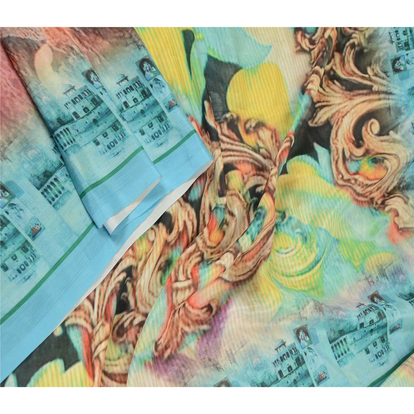 Sanskriti Vintage Dupatta Long Stole Art Silk Blue Digital Printed Mythological