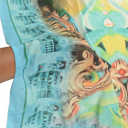 Sanskriti Vintage Dupatta Long Stole Art Silk Blue Digital Printed Mythological