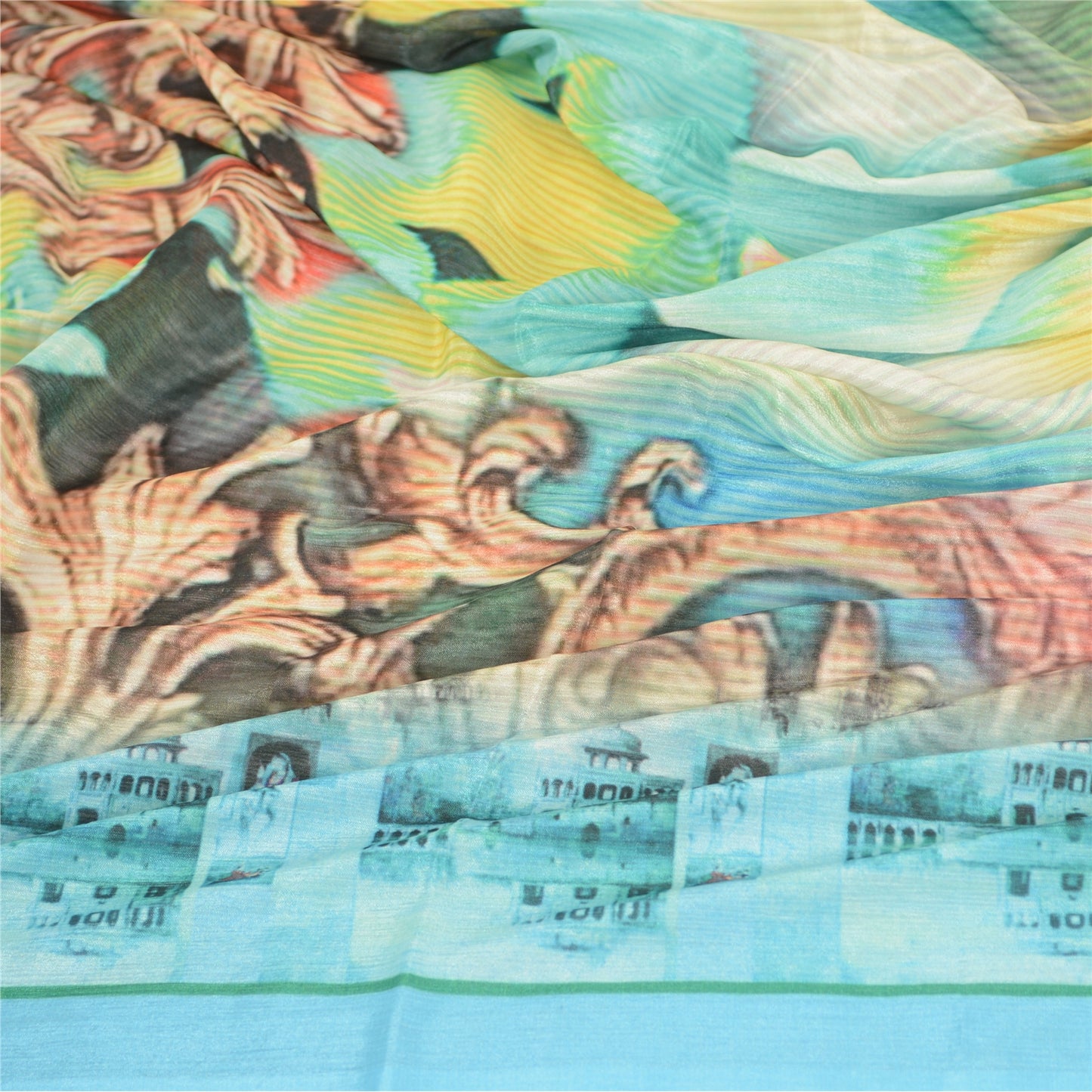 Sanskriti Vintage Dupatta Long Stole Art Silk Blue Digital Printed Mythological