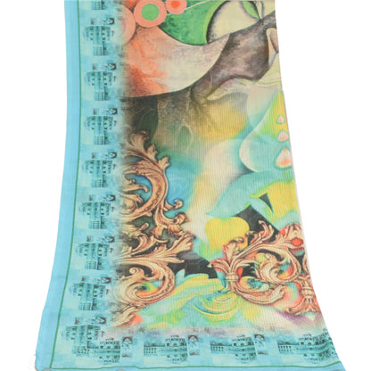 Sanskriti Vintage Dupatta Long Stole Art Silk Blue Digital Printed Mythological