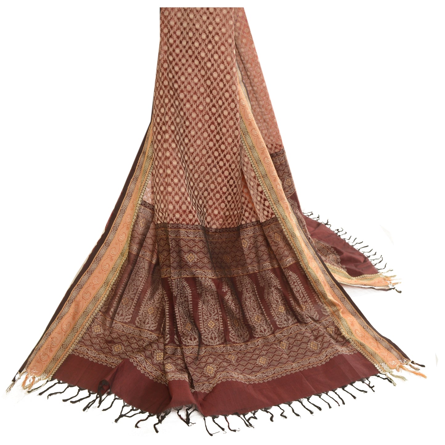 Sanskriti Vintage Dupatta Long Stole Blend Silk Brick Red Woven Scarves