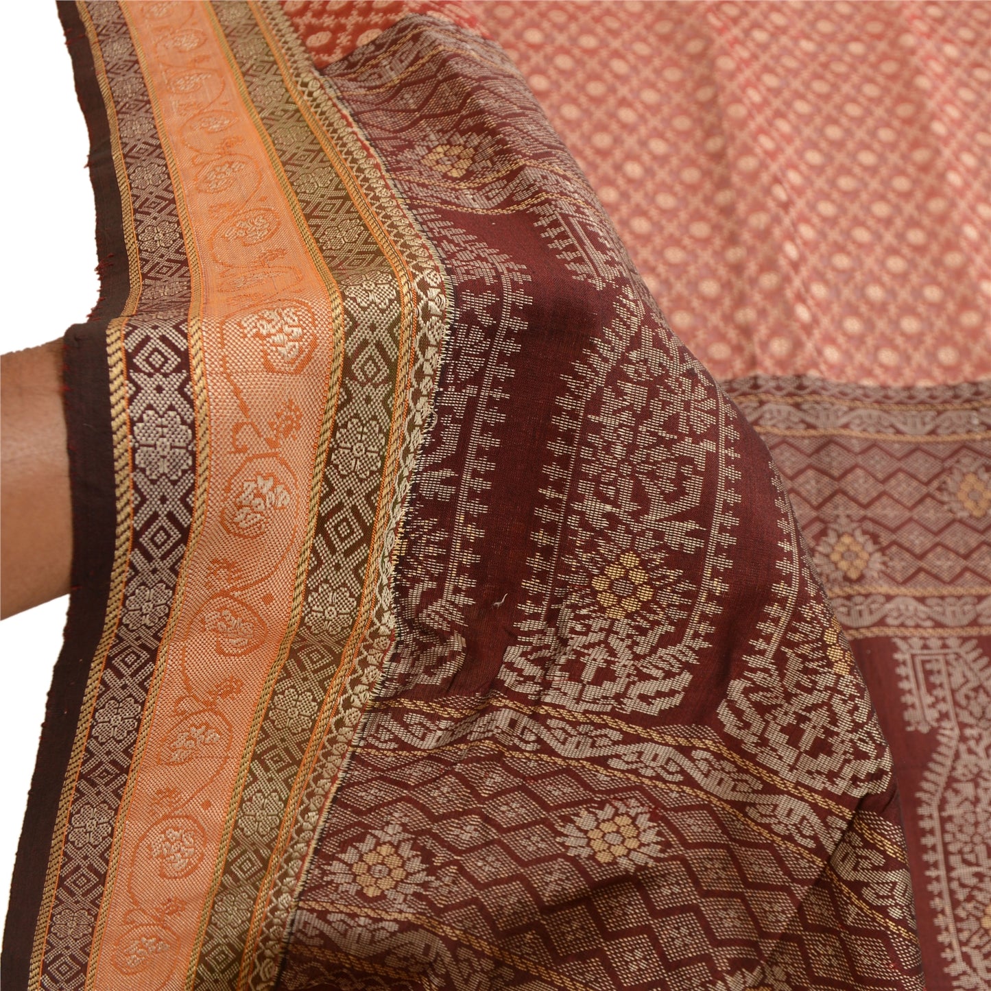 Sanskriti Vintage Dupatta Long Stole Blend Silk Brick Red Woven Scarves