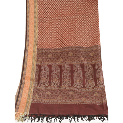 Sanskriti Vintage Dupatta Long Stole Blend Silk Brick Red Woven Scarves