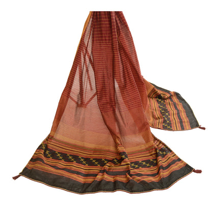 Санскрити Винтаж Дупатта Длинный Палантин Хлопок Шелковый Хиджаб Темно-Красный Тканый Шарф