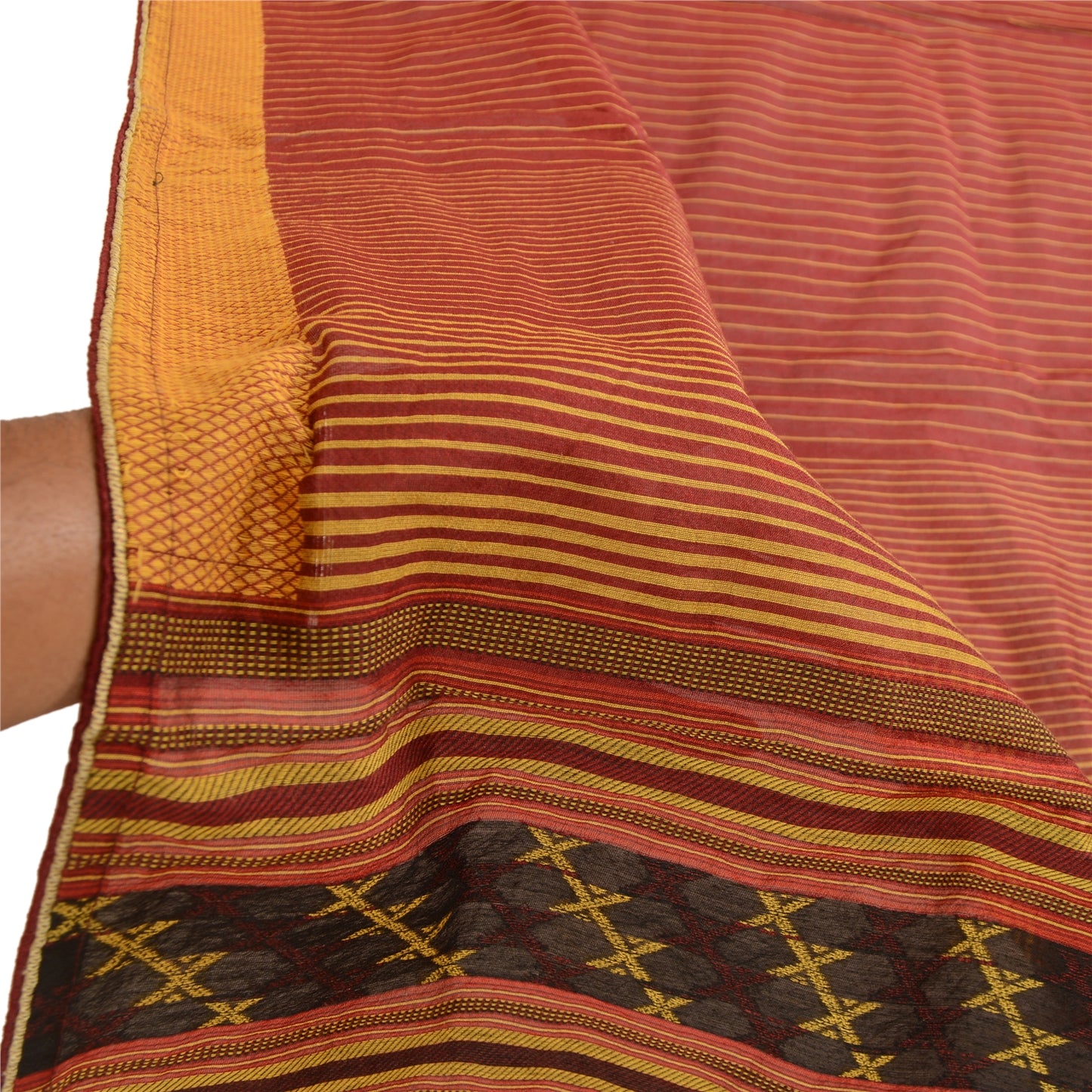 Санскрити Винтаж Дупатта Длинный Палантин Хлопок Шелковый Хиджаб Темно-Красный Тканый Шарф