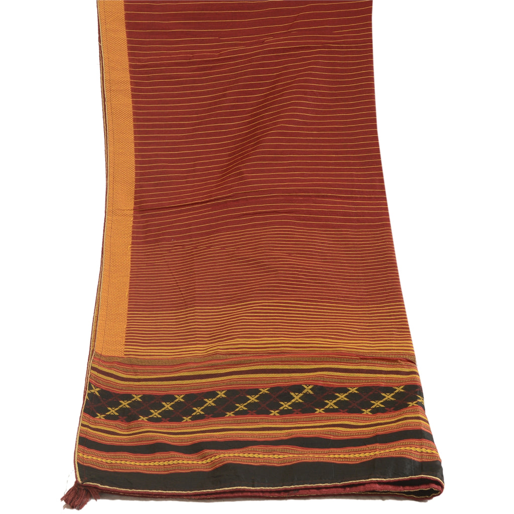 Санскрити Винтаж Дупатта Длинный Палантин Хлопок Шелковый Хиджаб Темно-Красный Тканый Шарф