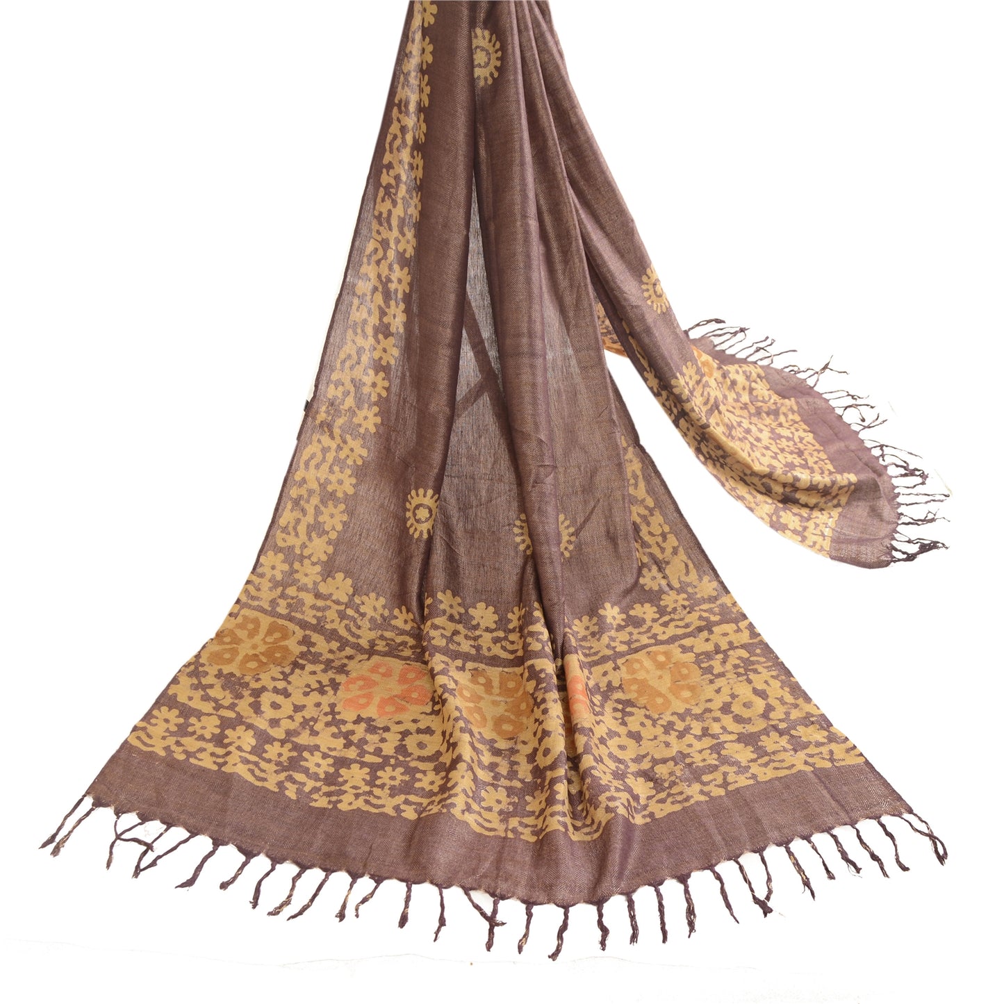 Sanskriti Vintage Dupatta Long Stole Pure Cotton Purple Batik Work Wrap Shawl