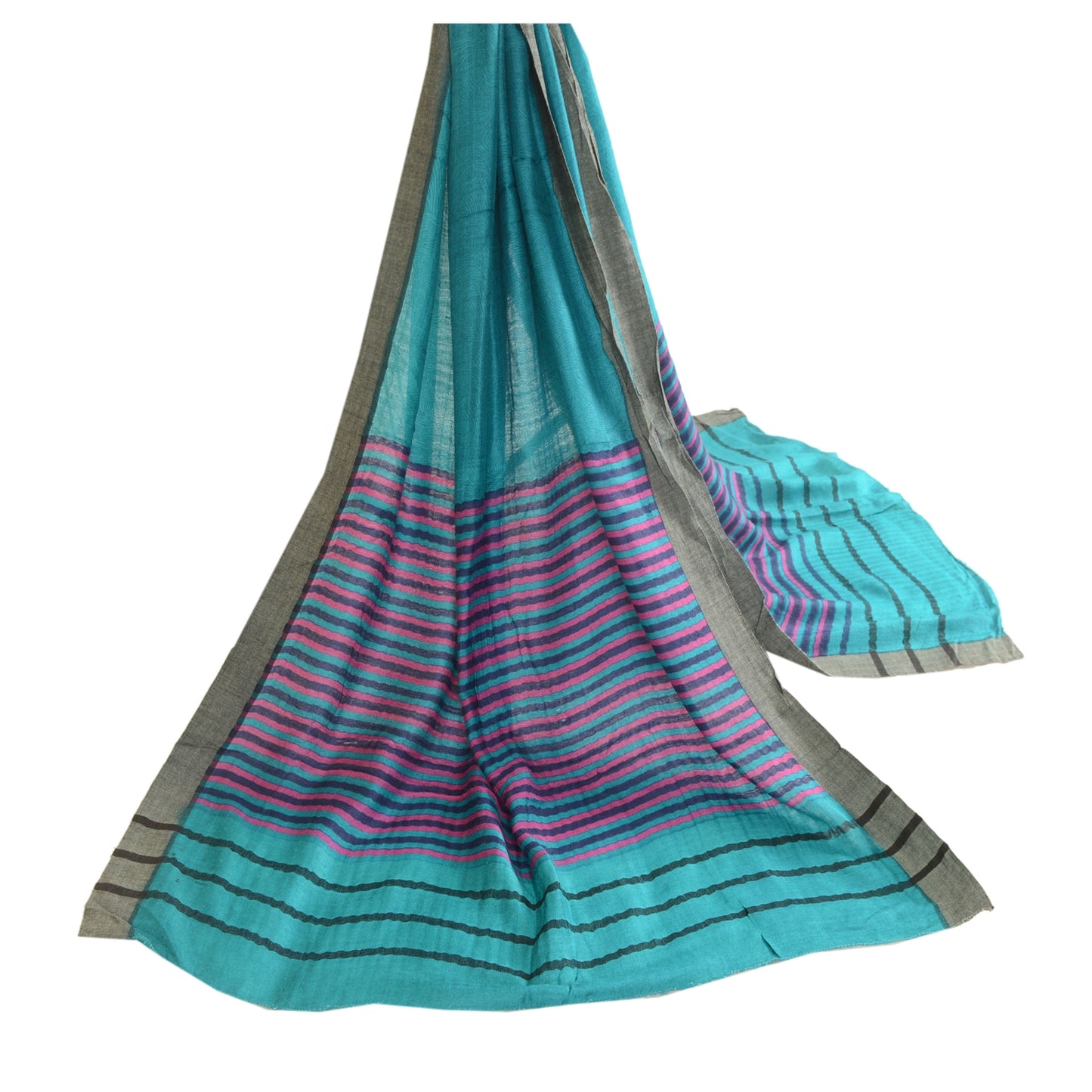 Sanskriti Vintage Dupatta Long Stole Pure Woollen Green Printed Scarves