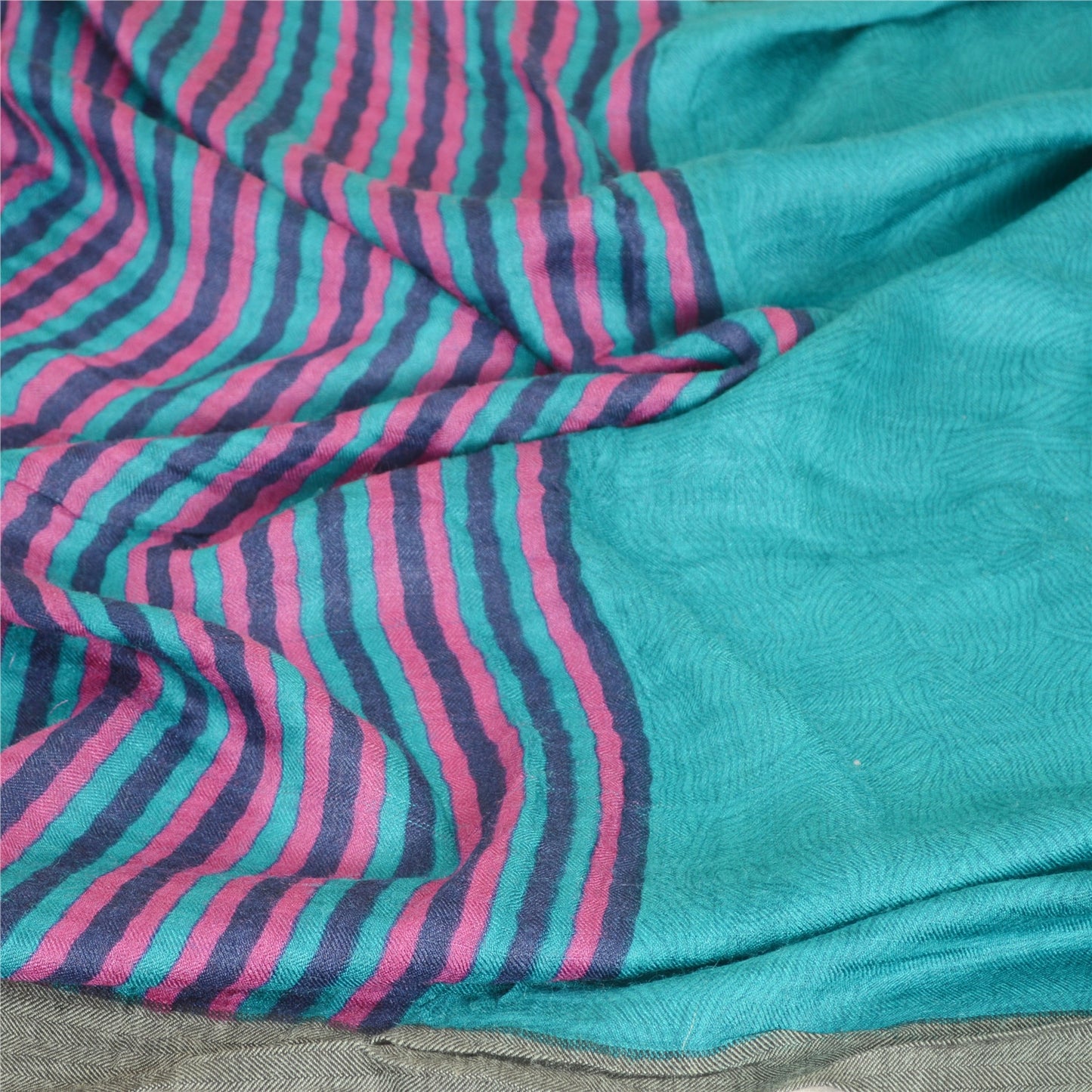 Sanskriti Vintage Dupatta Long Stole Pure Woollen Green Printed Scarves