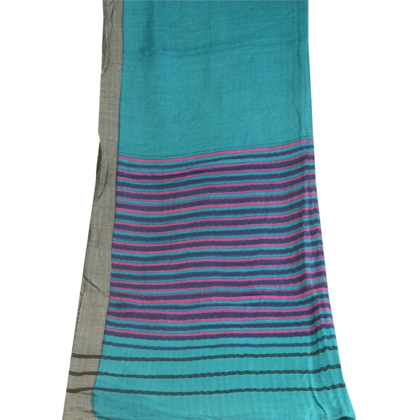 Sanskriti Vintage Dupatta Long Stole Pure Woollen Green Printed Scarves