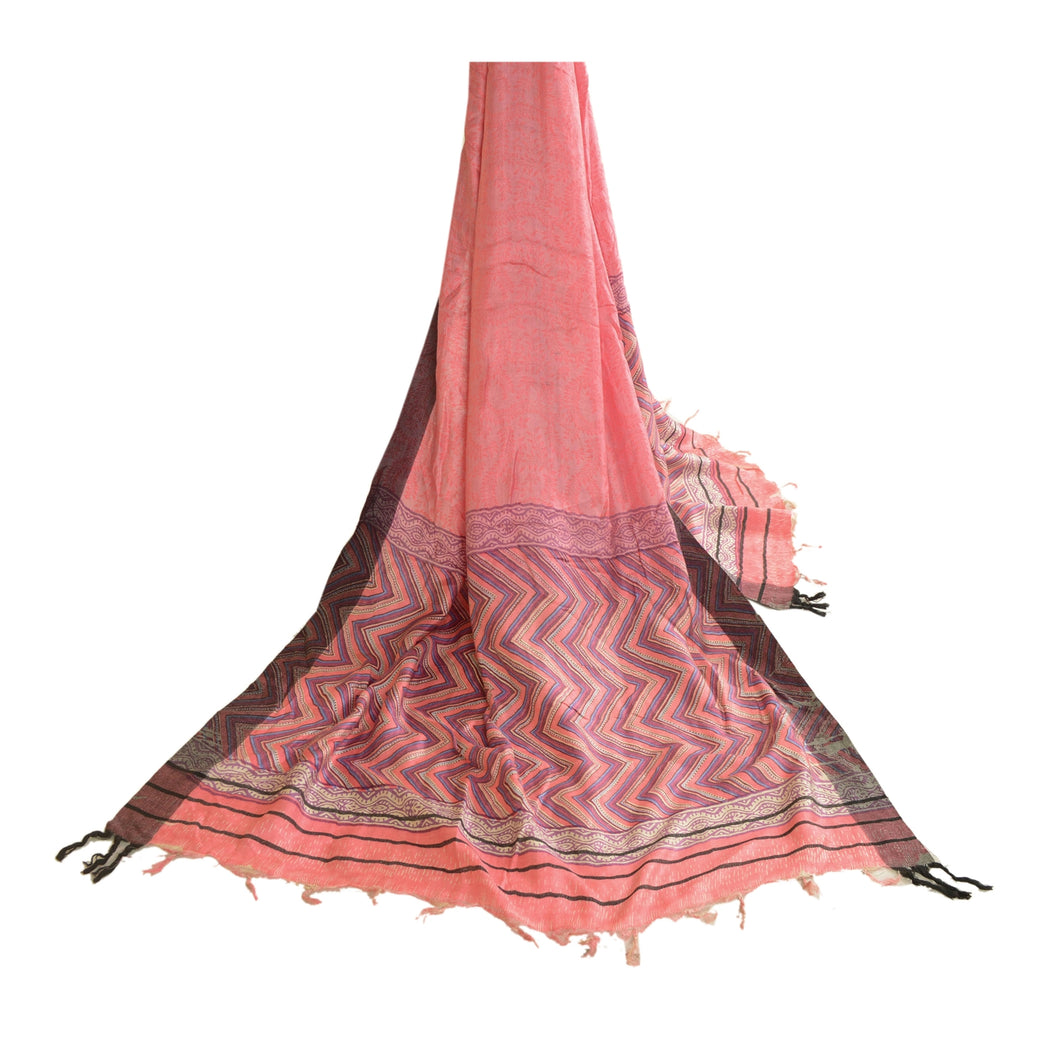 Sanskriti Vintage Dupatta Long Stole Pure Woollen Pink Shawl Printed Scarves