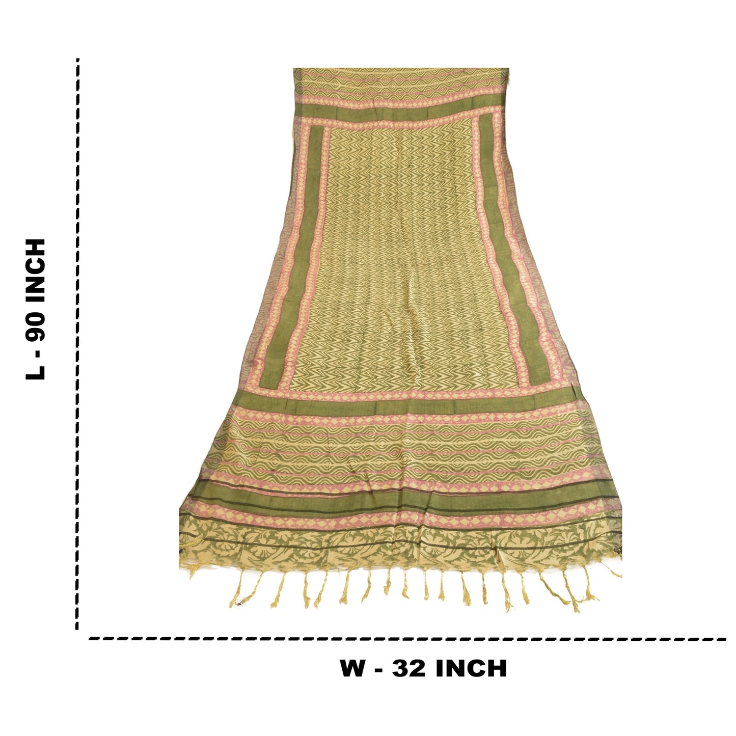 Sanskriti Vintage Dupatta Long Stole Woollen Green Shawl Printed Hijab