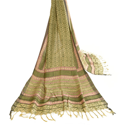 Sanskriti Vintage Dupatta Long Stole Woollen Green Shawl Printed Hijab