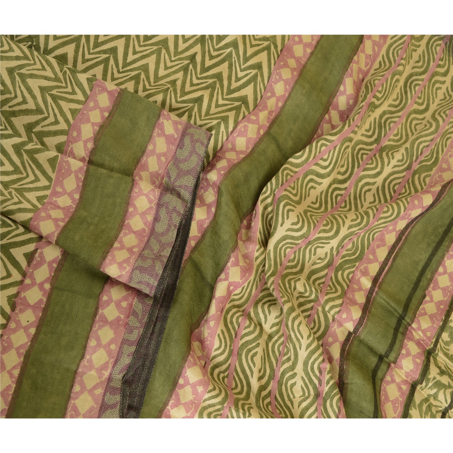 Sanskriti Vintage Dupatta Long Stole Woollen Green Shawl Printed Hijab