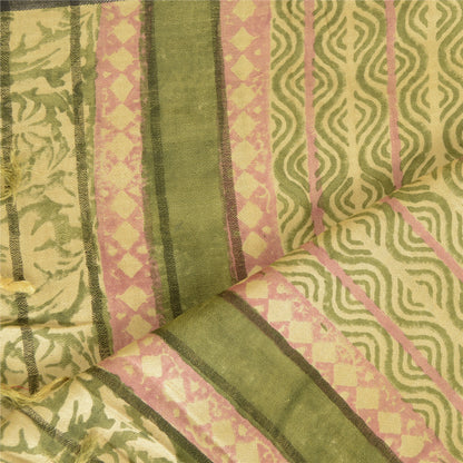 Sanskriti Vintage Dupatta Long Stole Woollen Green Shawl Printed Hijab