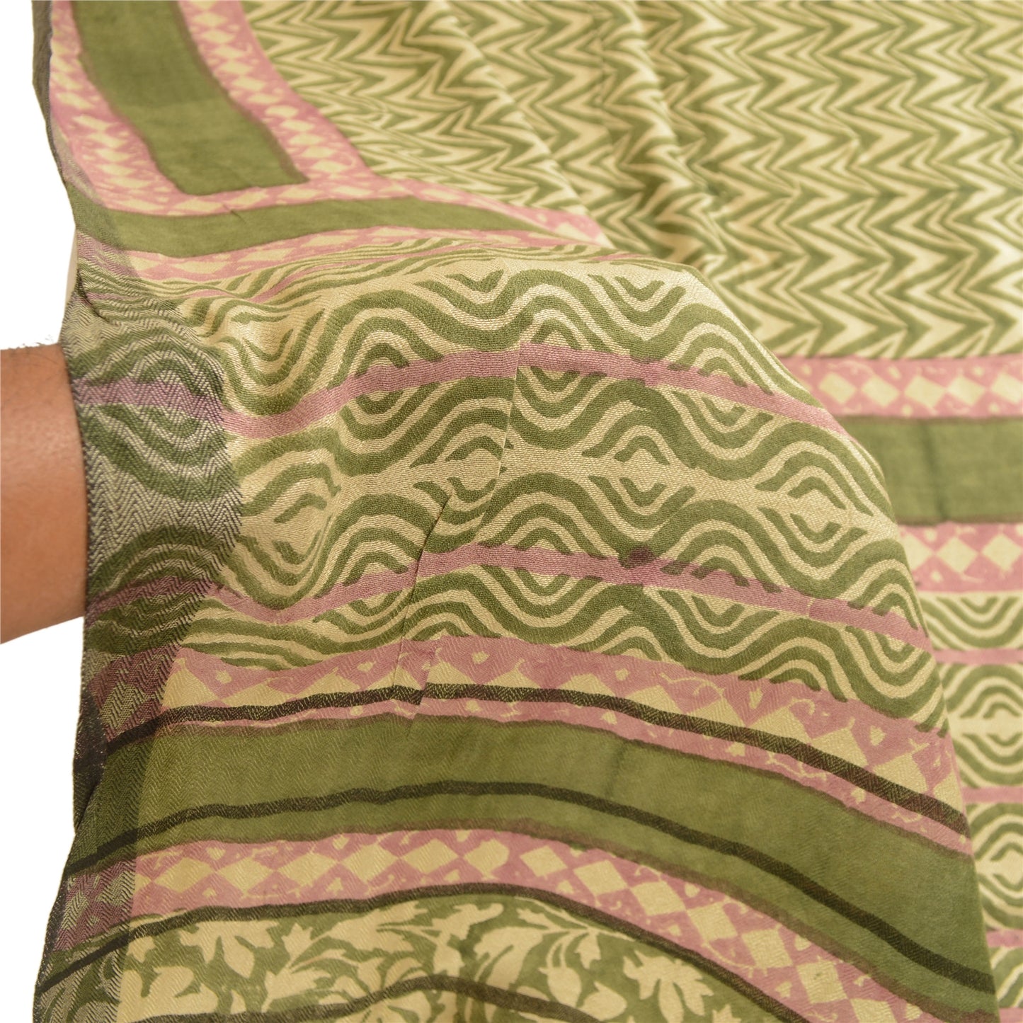 Sanskriti Vintage Dupatta Long Stole Woollen Green Shawl Printed Hijab