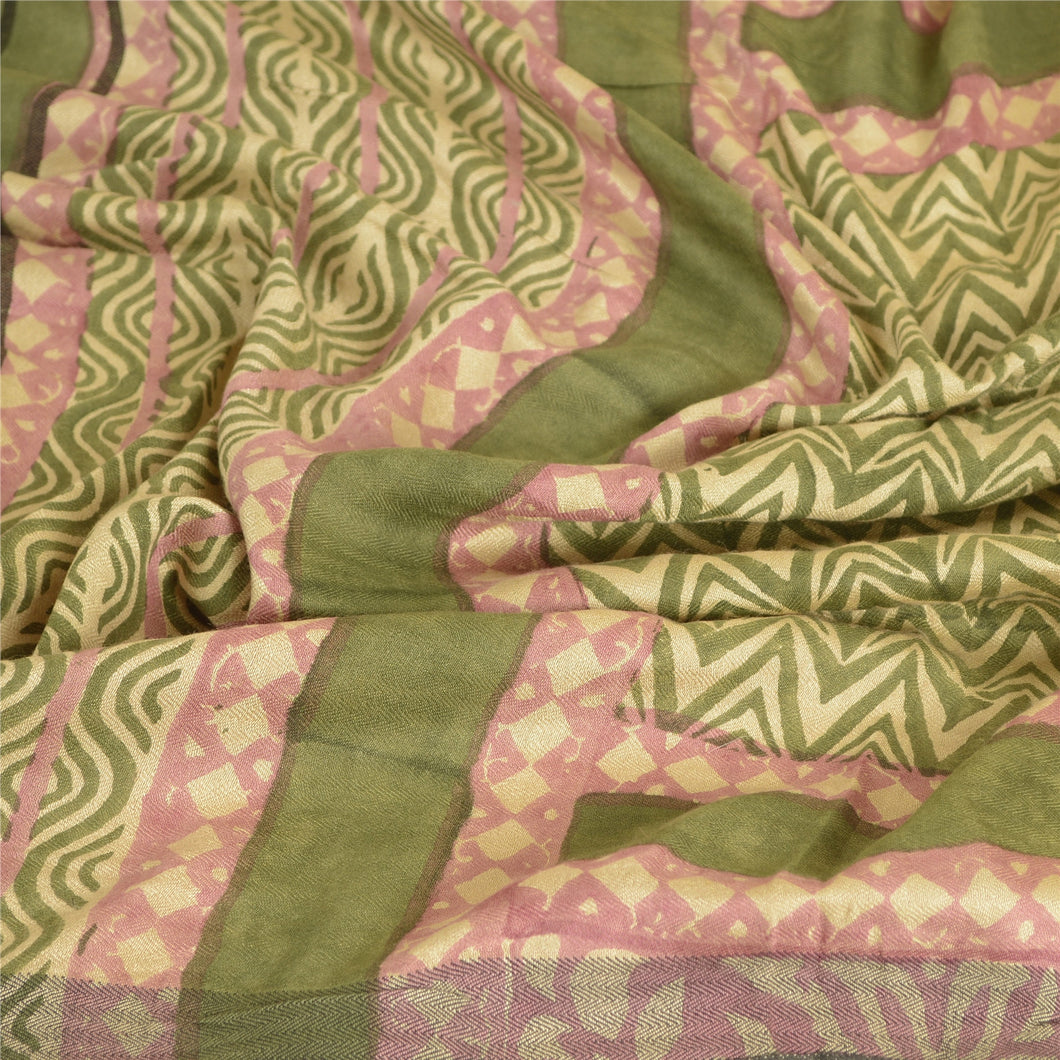 Sanskriti Vintage Dupatta Long Stole Woollen Green Shawl  Printed Hijab
