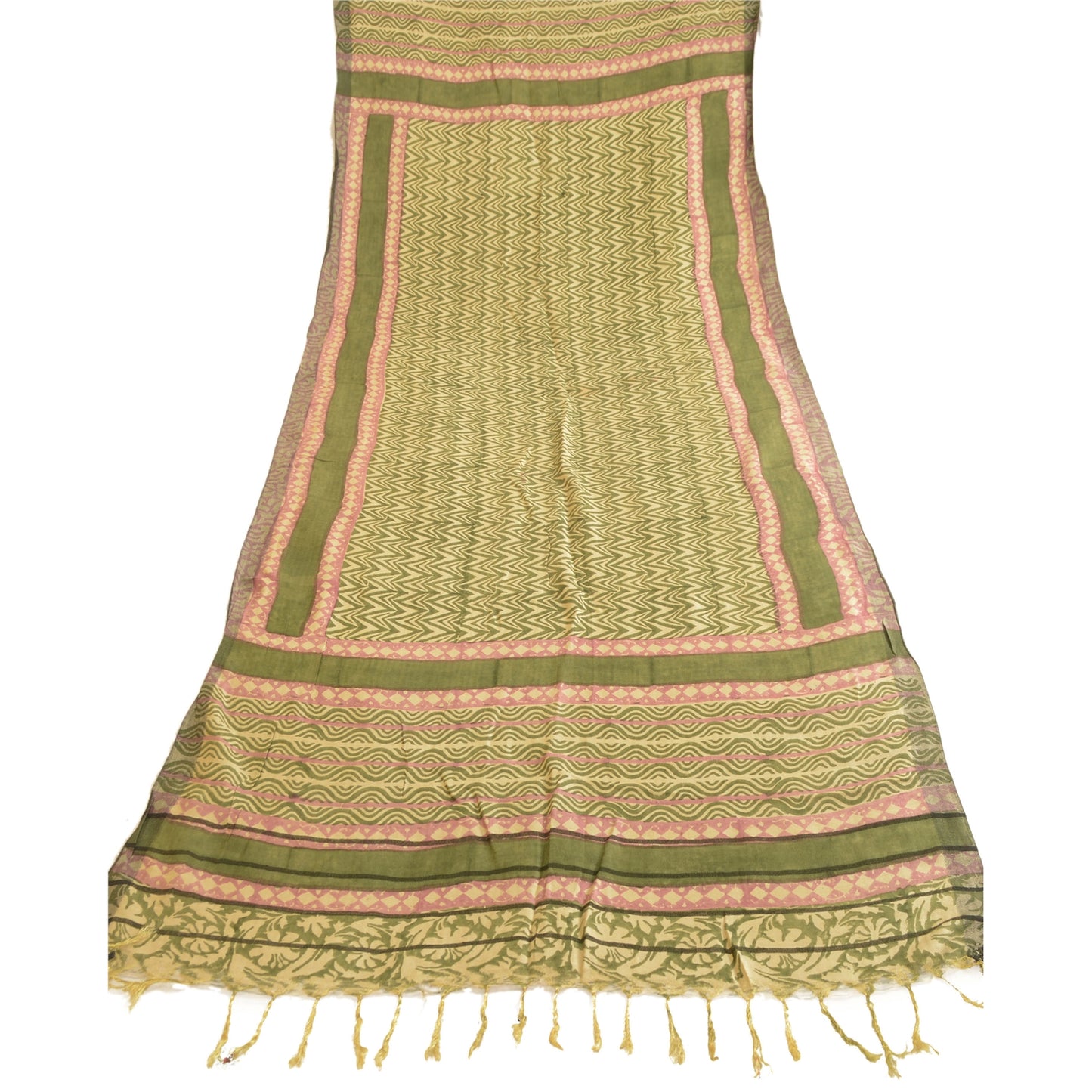 Sanskriti Vintage Dupatta Long Stole Woollen Green Shawl Printed Hijab