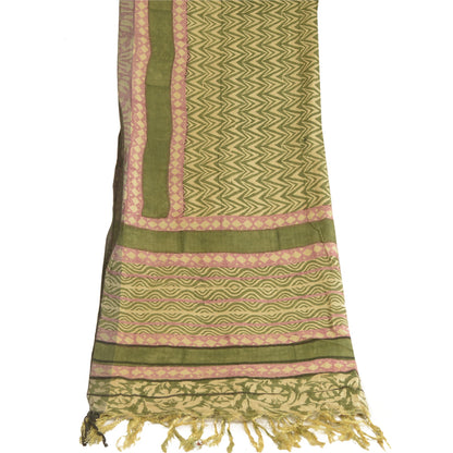 Sanskriti Vintage Dupatta Long Stole Woollen Green Shawl Printed Hijab