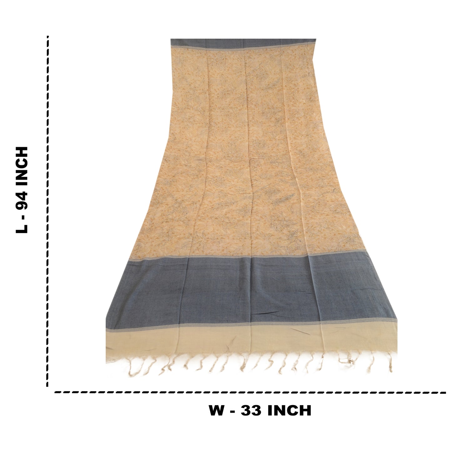 Sanskriti Vintage Dupatta Long Stole Pure Silk Beige Hijab Printed Soft Scarves